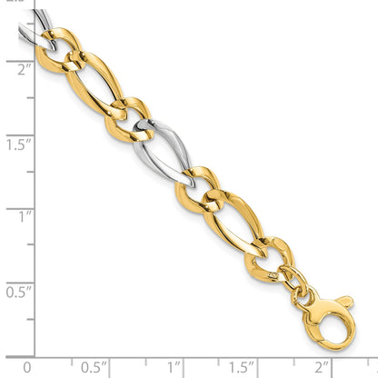 14k Two-Tone Polished 7.3mm Fancy Oval and Round Link 7.25 inch Bracelet