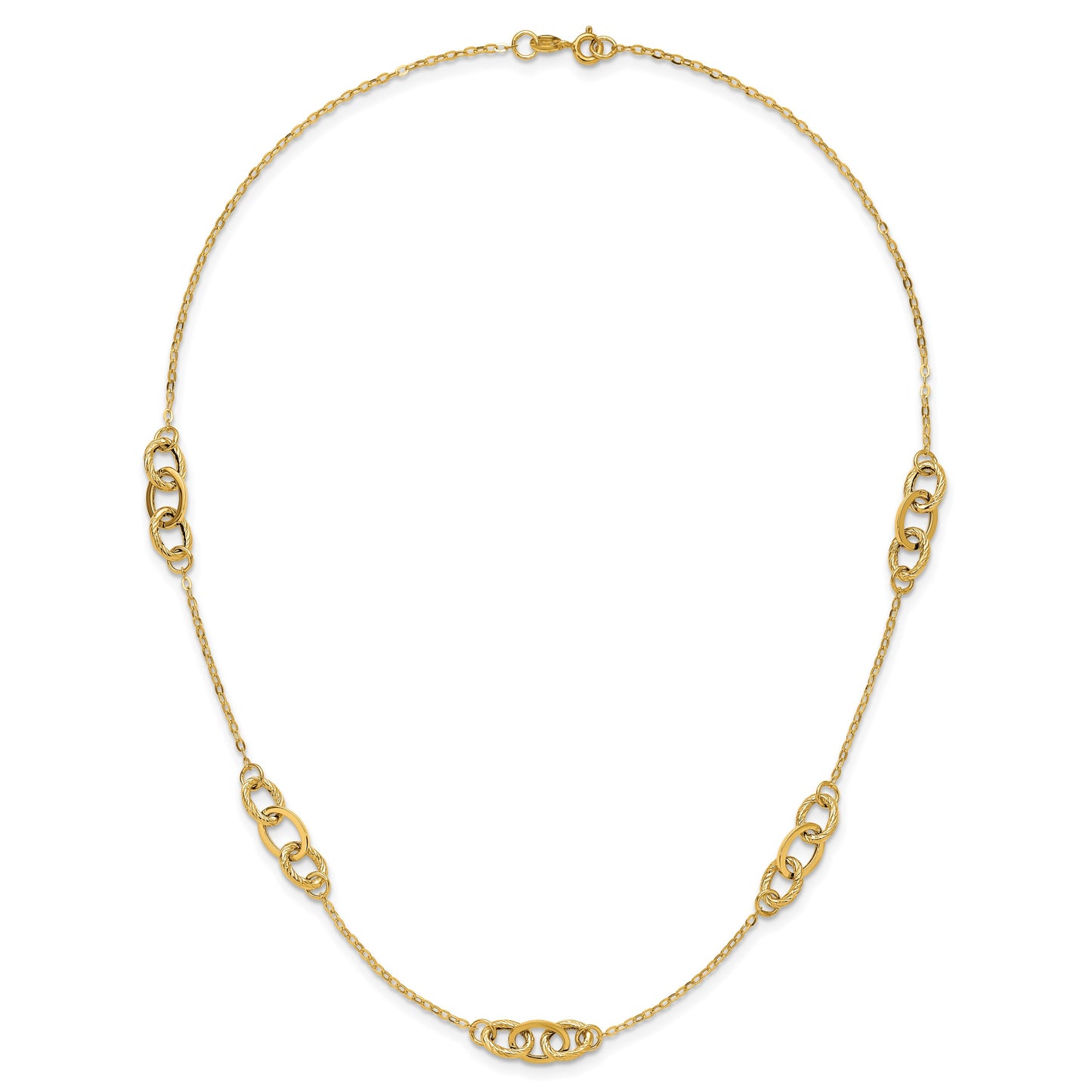 14k Polished Fancy Linked Ovals 5-Station 18 inch Necklace