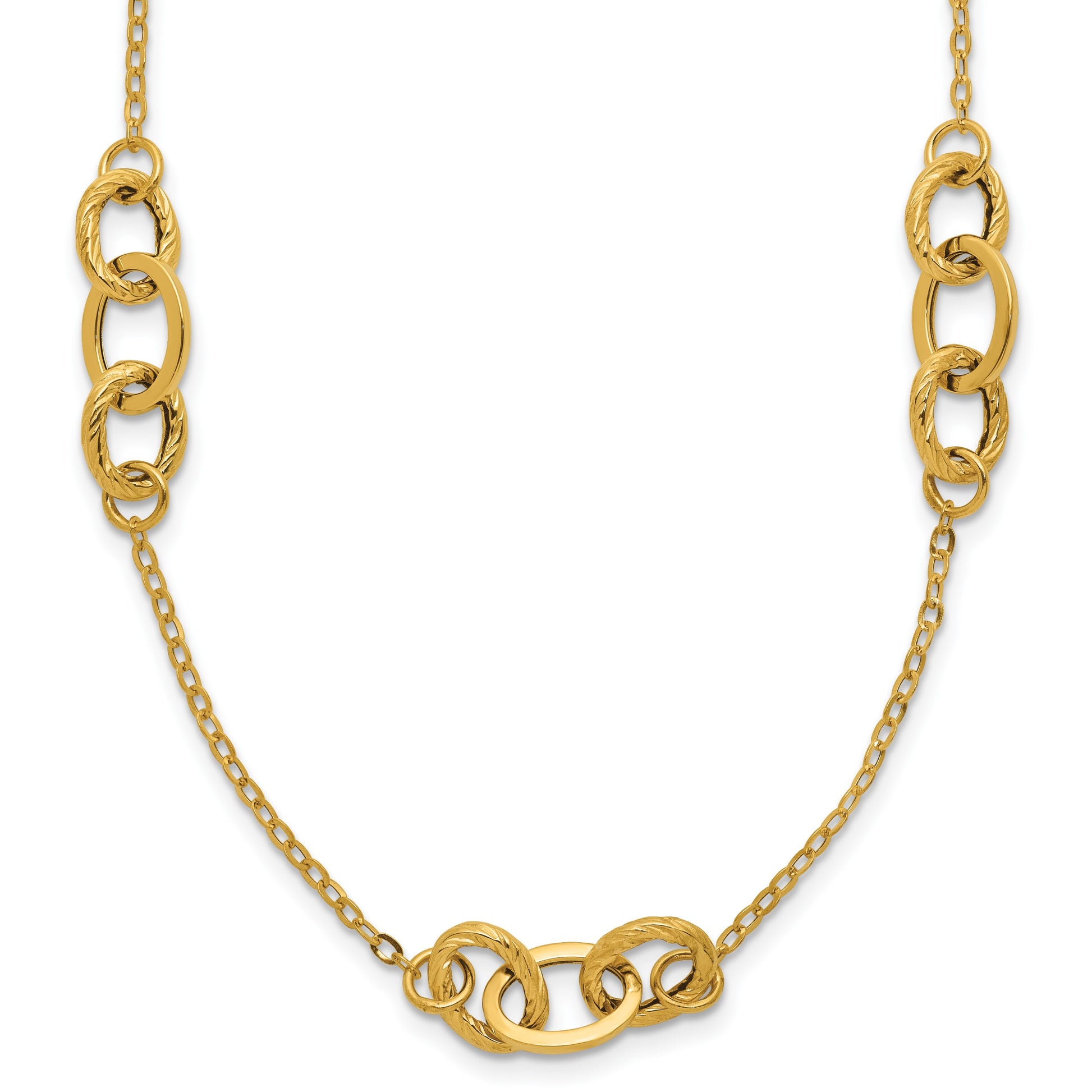 14k Polished Fancy Linked Ovals 5-Station 18 inch Necklace