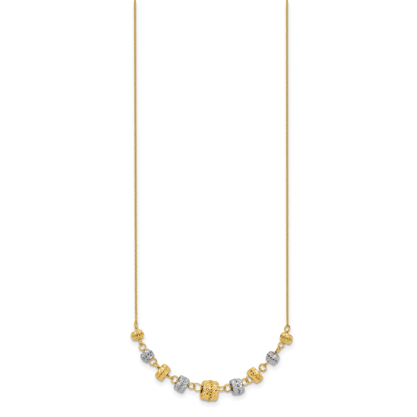 14k Two-tone Polished Diamond-cut Graduated Barrel Beads 18 inch Necklace