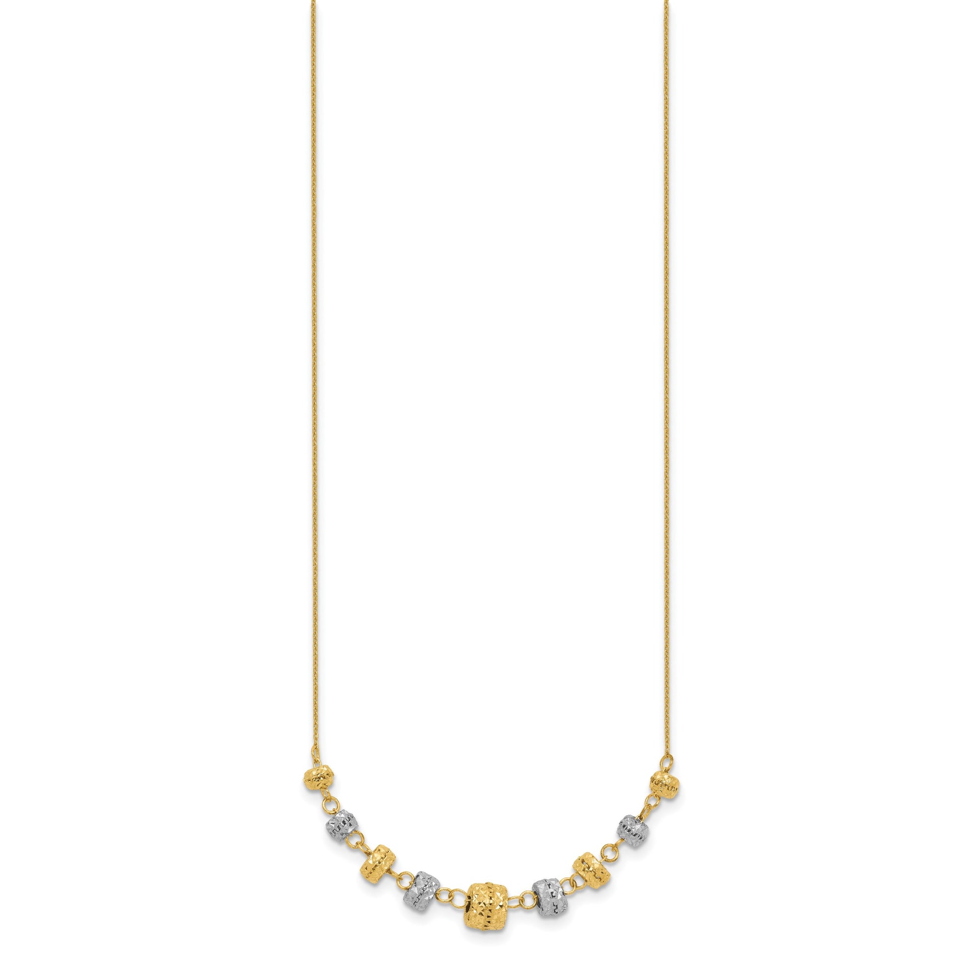 14k Two-tone Polished Diamond-cut Graduated Barrel Beads 18 inch Necklace