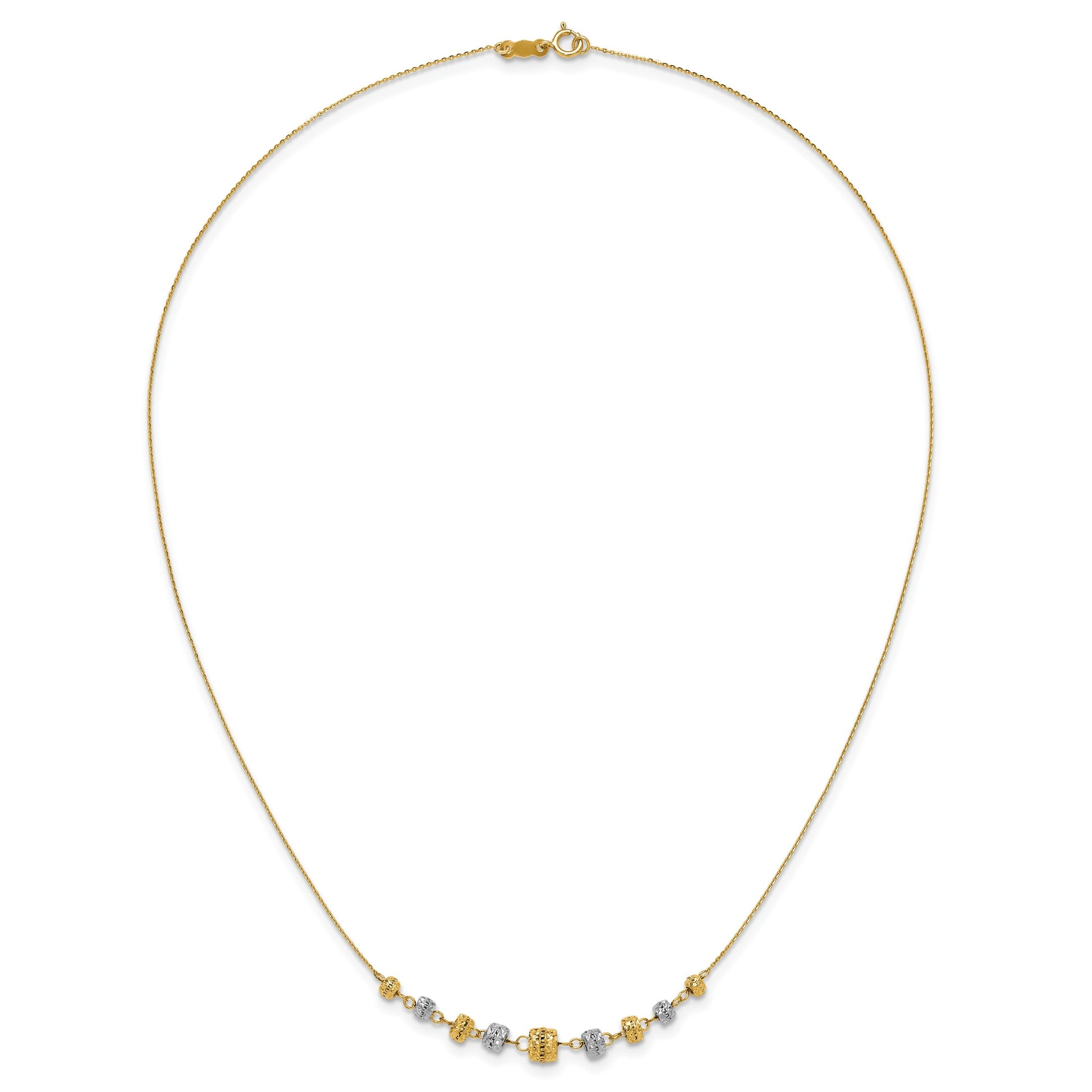 14k Two-tone Polished Diamond-cut Graduated Barrel Beads 18 inch Necklace