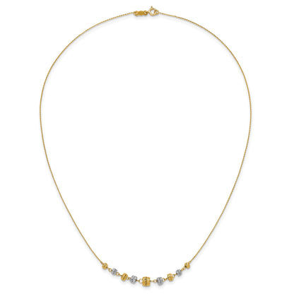 14k Two-tone Polished Diamond-cut Graduated Barrel Beads 18 inch Necklace