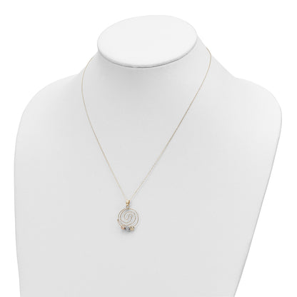 14k Tri-color Diamond-cut Beads on Spiral Pendant 18 inch Necklace