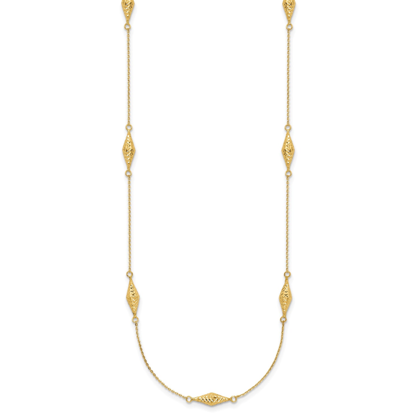 14k Polished and Diamond-cut Fancy Beaded 18 inch Necklace