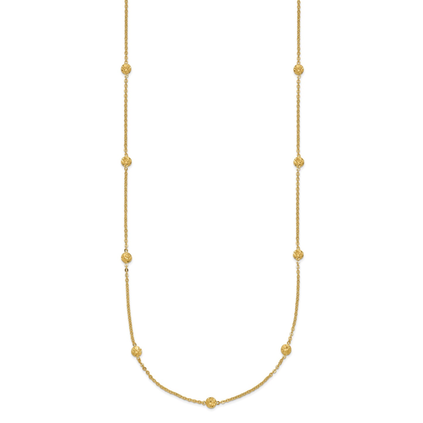 14k Polished Diamond-cut Tiny Puffed Circles 15-Station 18 inch Necklace