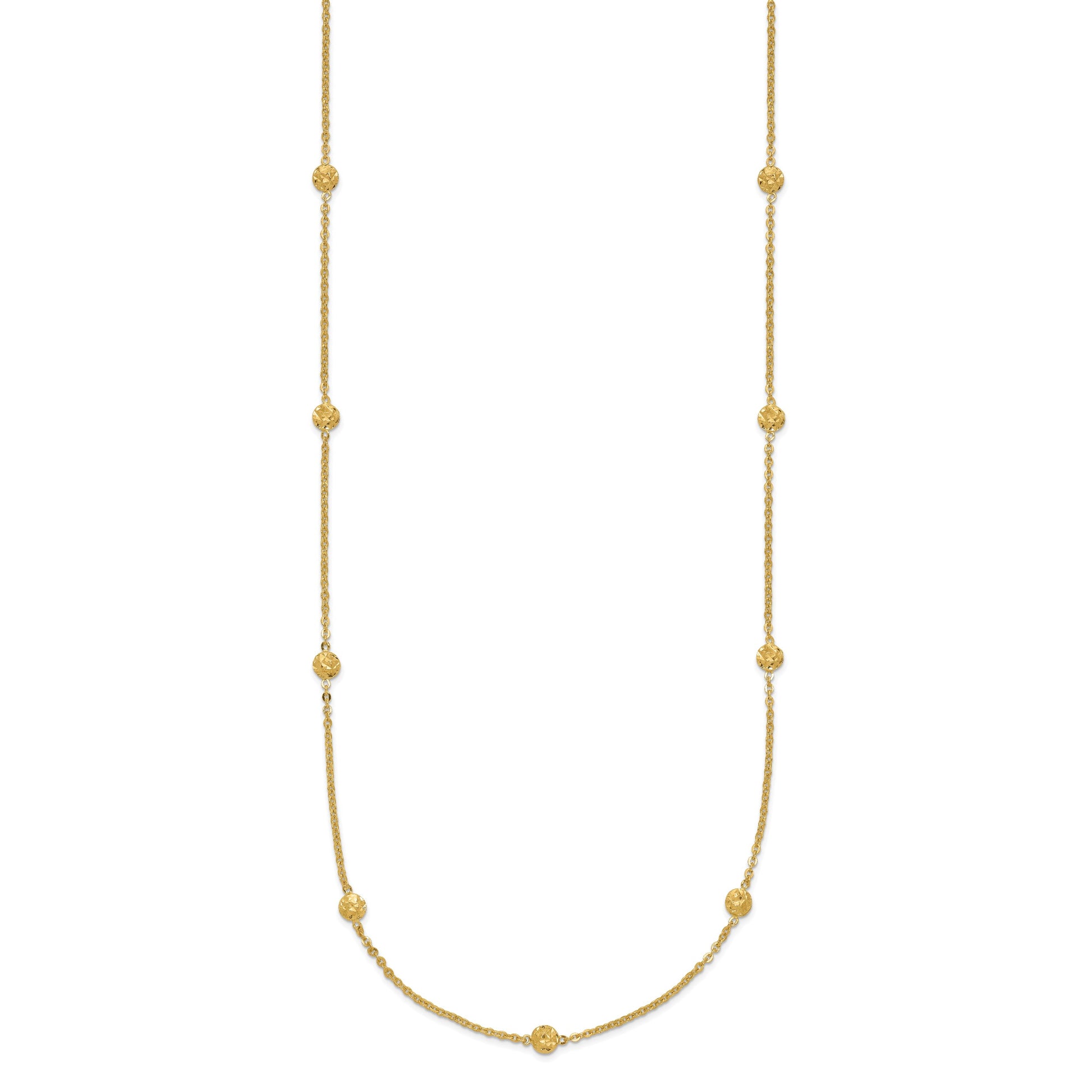 14k Polished Diamond-cut Tiny Puffed Circles 15-Station 18 inch Necklace