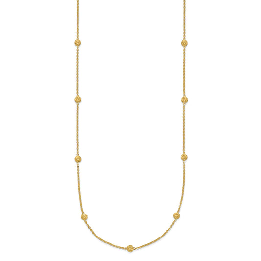 14k Polished Diamond-cut Tiny Puffed Circles 15-Station 18 inch Necklace