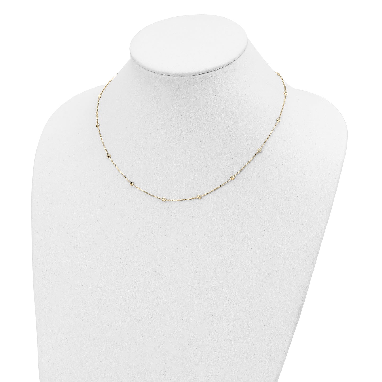 14k Polished Diamond-cut Tiny Puffed Circles 15-Station 18 inch Necklace