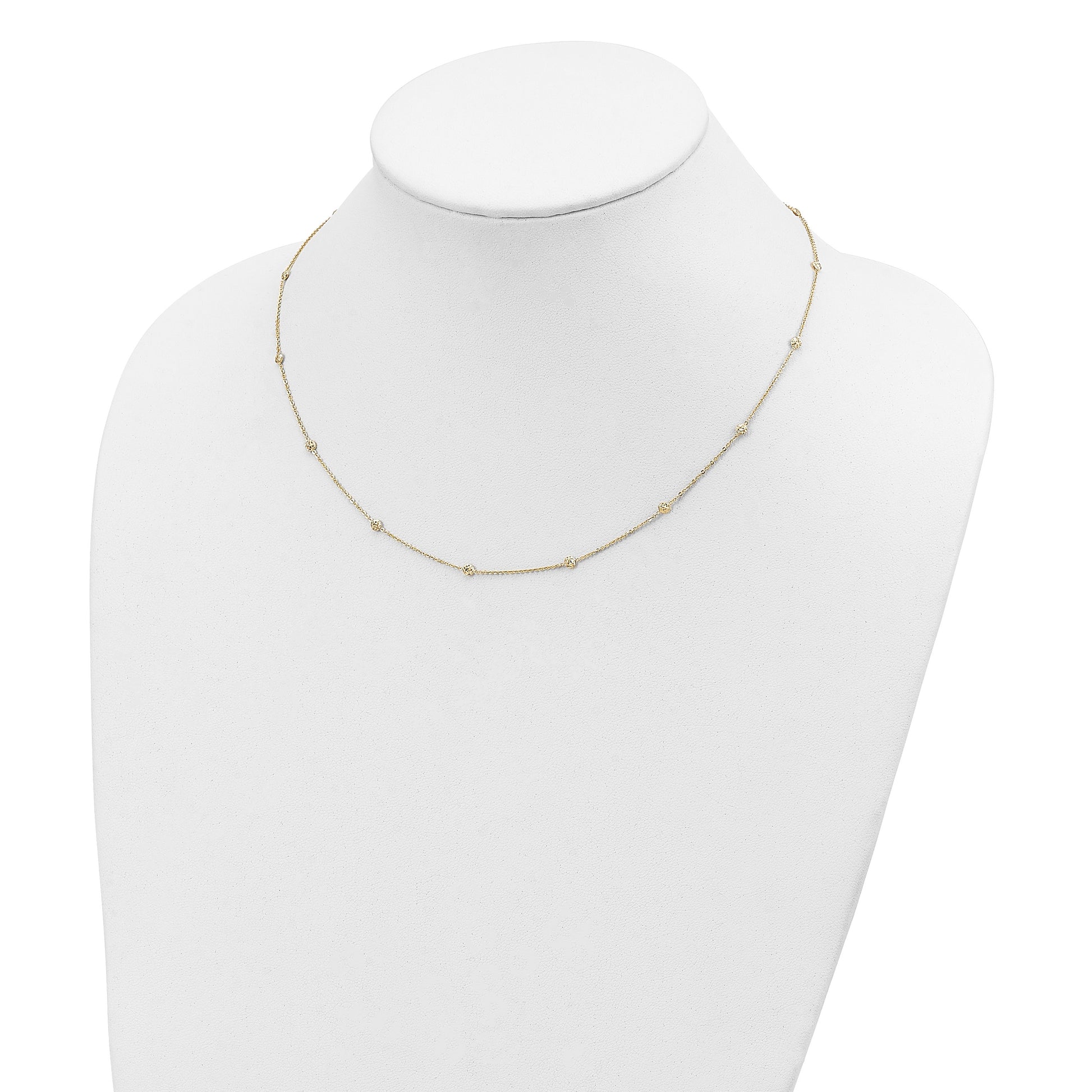 14k Polished Diamond-cut Tiny Puffed Circles 15-Station 18 inch Necklace