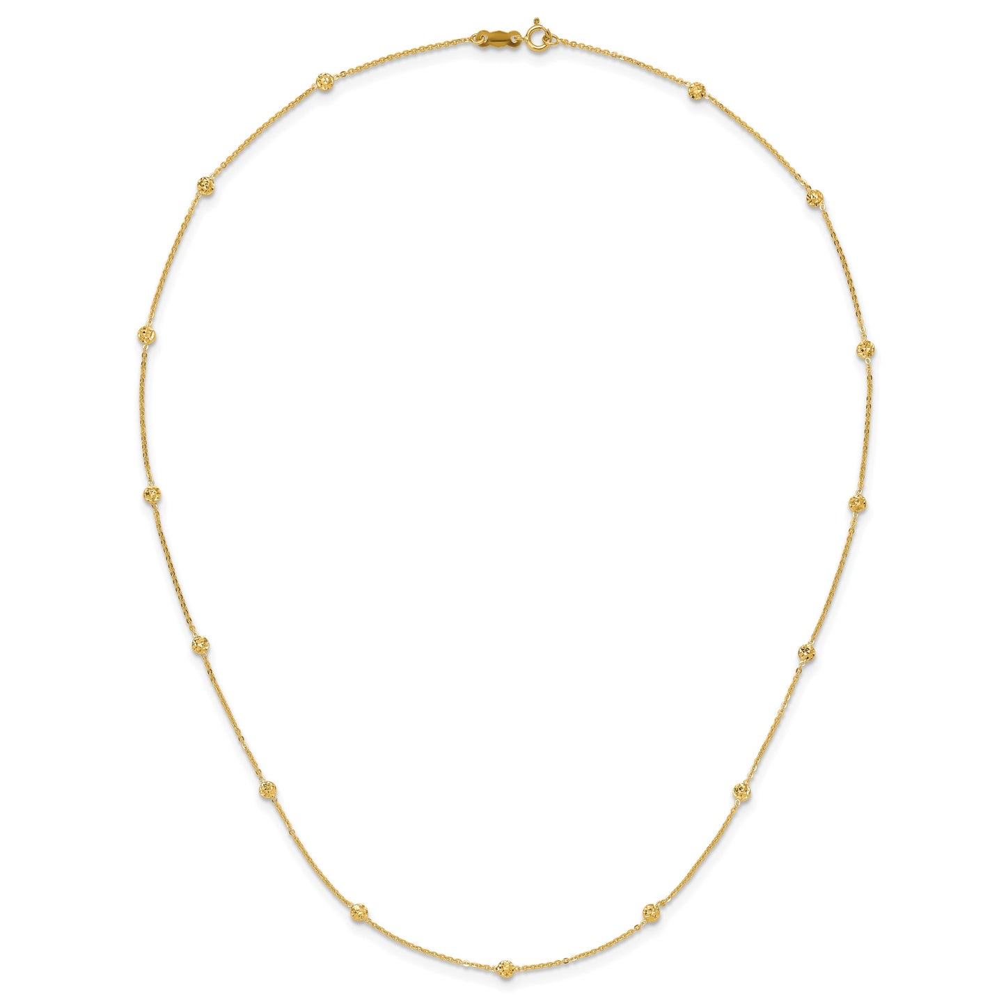 14k Polished Diamond-cut Tiny Puffed Circles 15-Station 18 inch Necklace