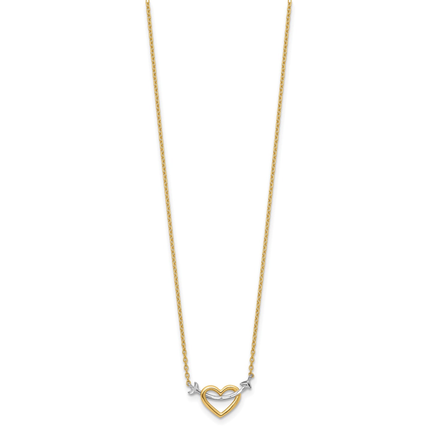 14k with White Rhodium Diamond-cut Heart and Arrow 17 inch Necklace