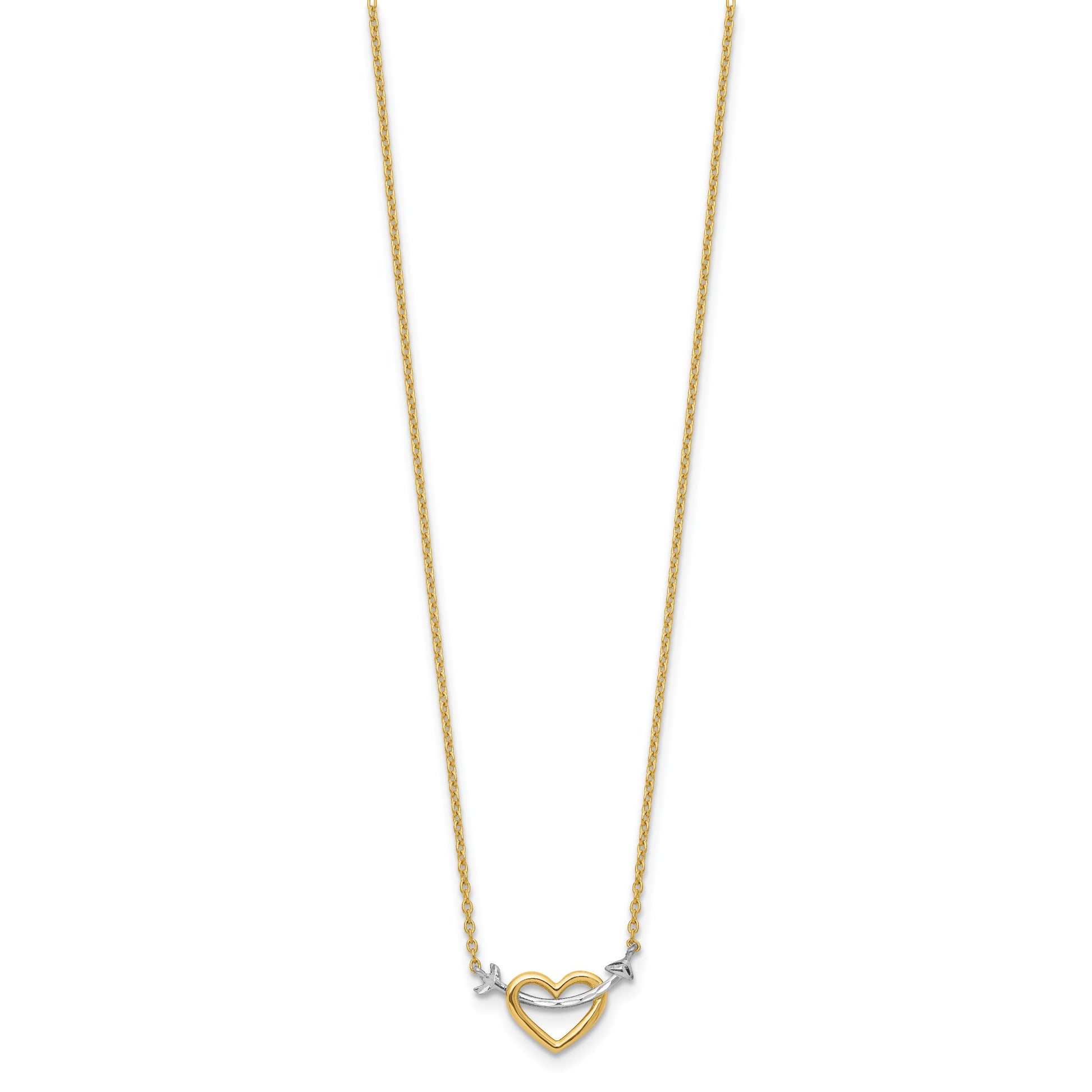 14k with White Rhodium Diamond-cut Heart and Arrow 17 inch Necklace
