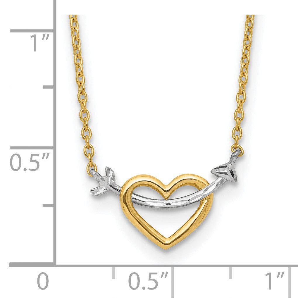 14k with White Rhodium Diamond-cut Heart and Arrow 17 inch Necklace