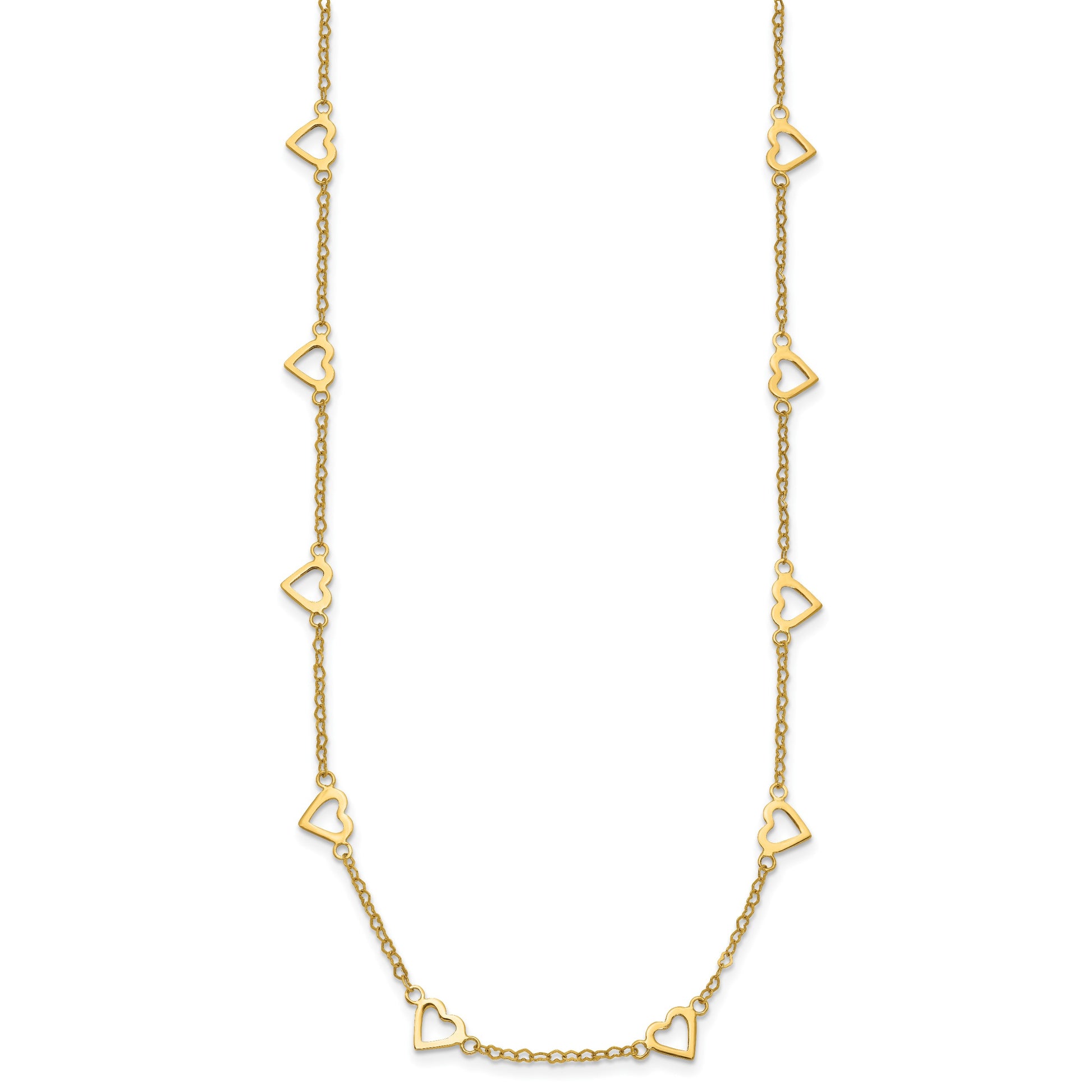 14k Polished Open Hearts with Heart Link Chain 24 inch Station Necklace