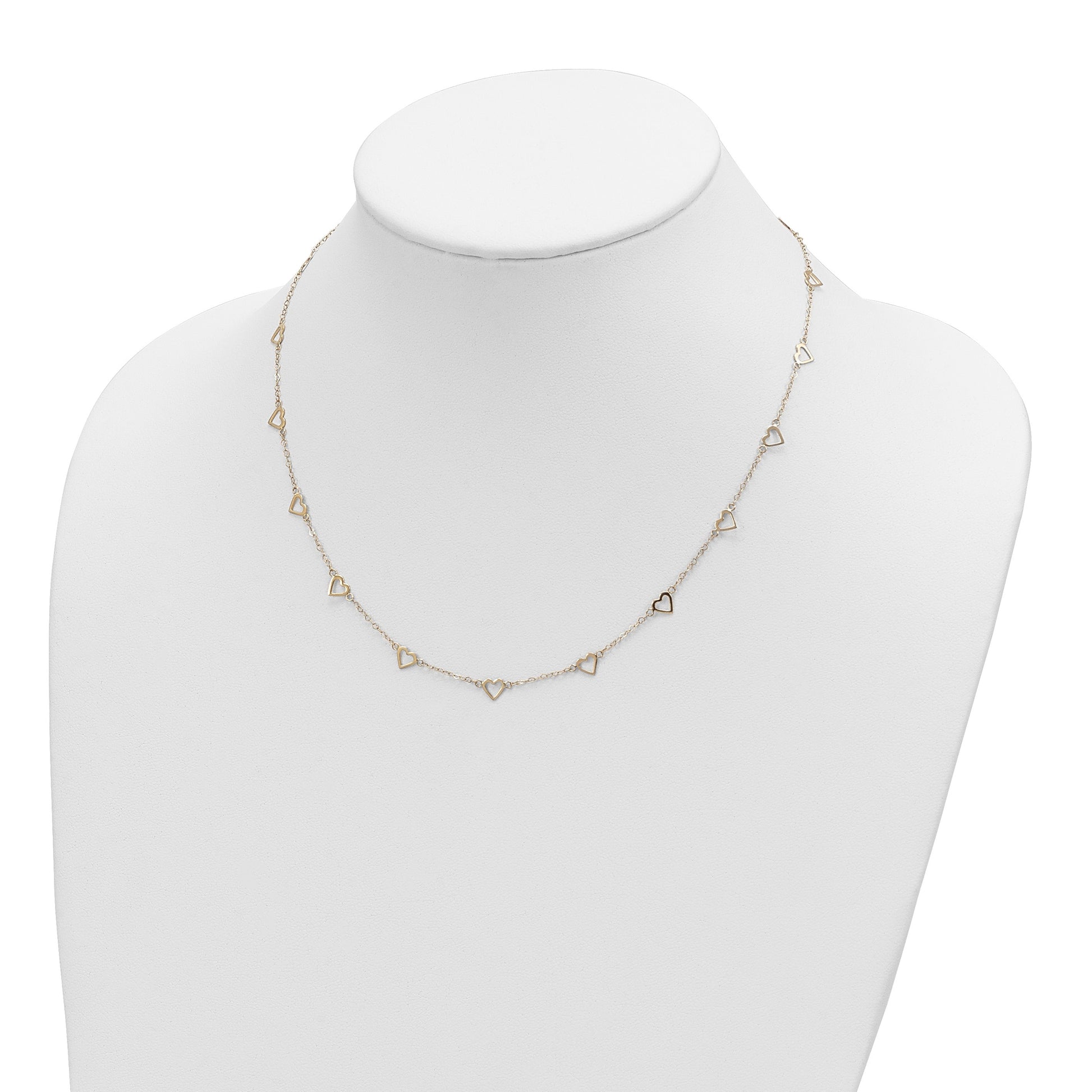 14k Polished Open Hearts with Heart Link Chain 18 inch Station Necklace
