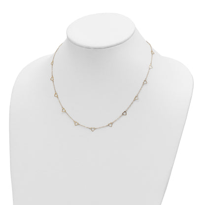 14k Polished Open Hearts with Heart Link Chain 18 inch Station Necklace