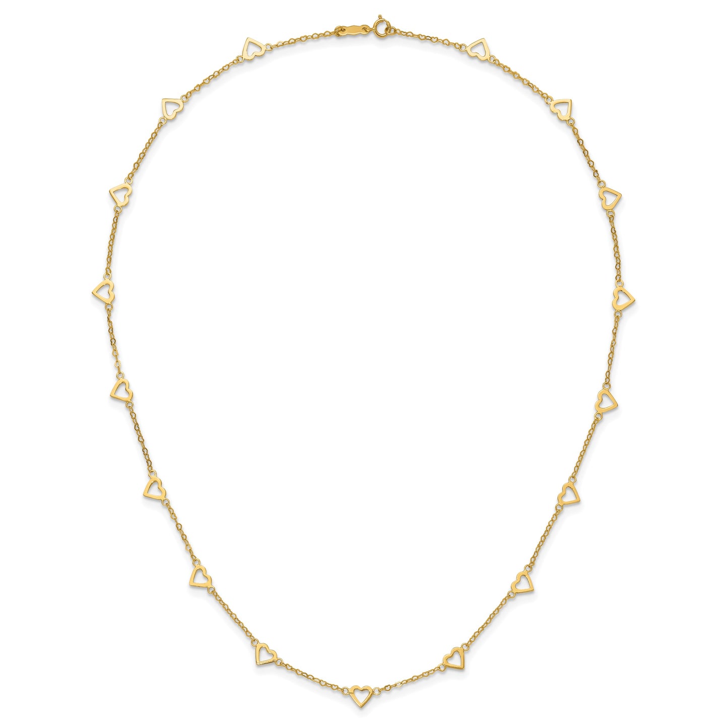 14k Polished Open Hearts with Heart Link Chain 24 inch Station Necklace