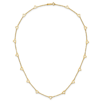 14k Polished Open Hearts with Heart Link Chain 24 inch Station Necklace