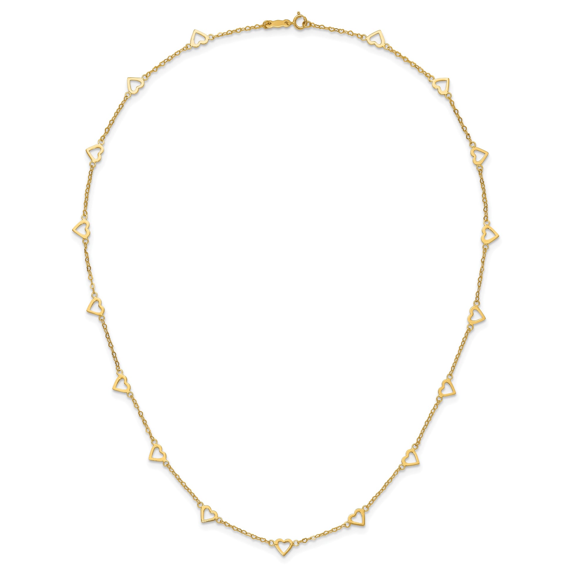 14k Polished Open Hearts with Heart Link Chain 16 inch Station Necklace