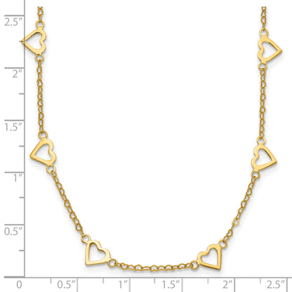 14k Polished Open Hearts with Heart Link Chain 16 inch Station Necklace