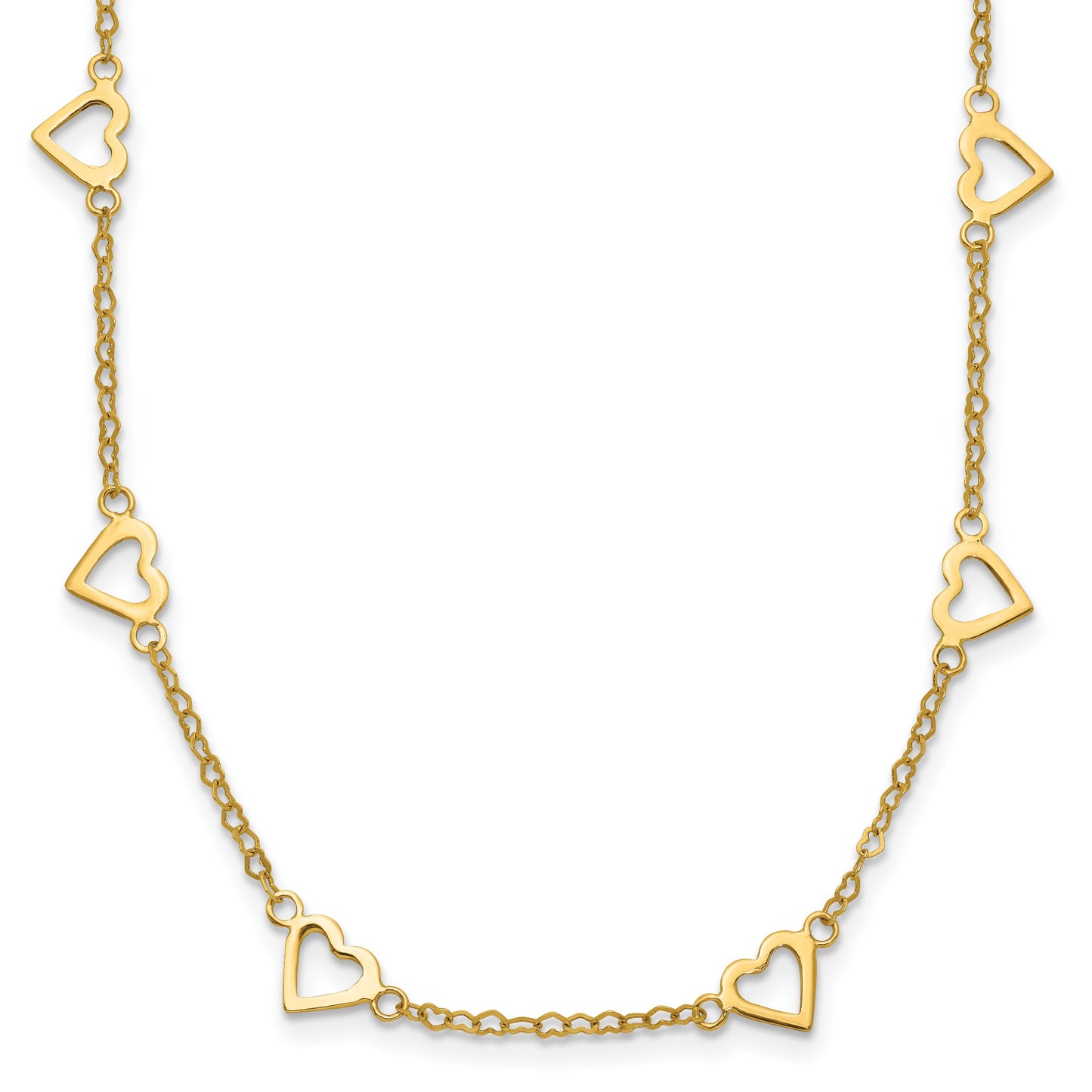14k Polished Open Hearts with Heart Link Chain 24 inch Station Necklace