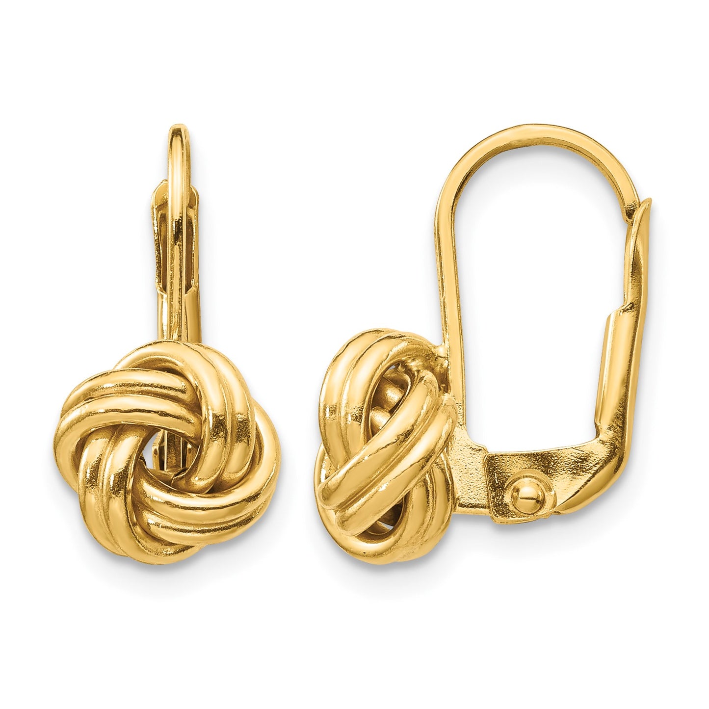 14k 9mm Polished Love Knot Leverback Earrings