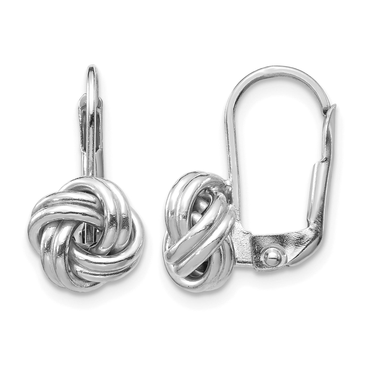 14k White Gold 9mm Polished Love Knot Leverback Earrings