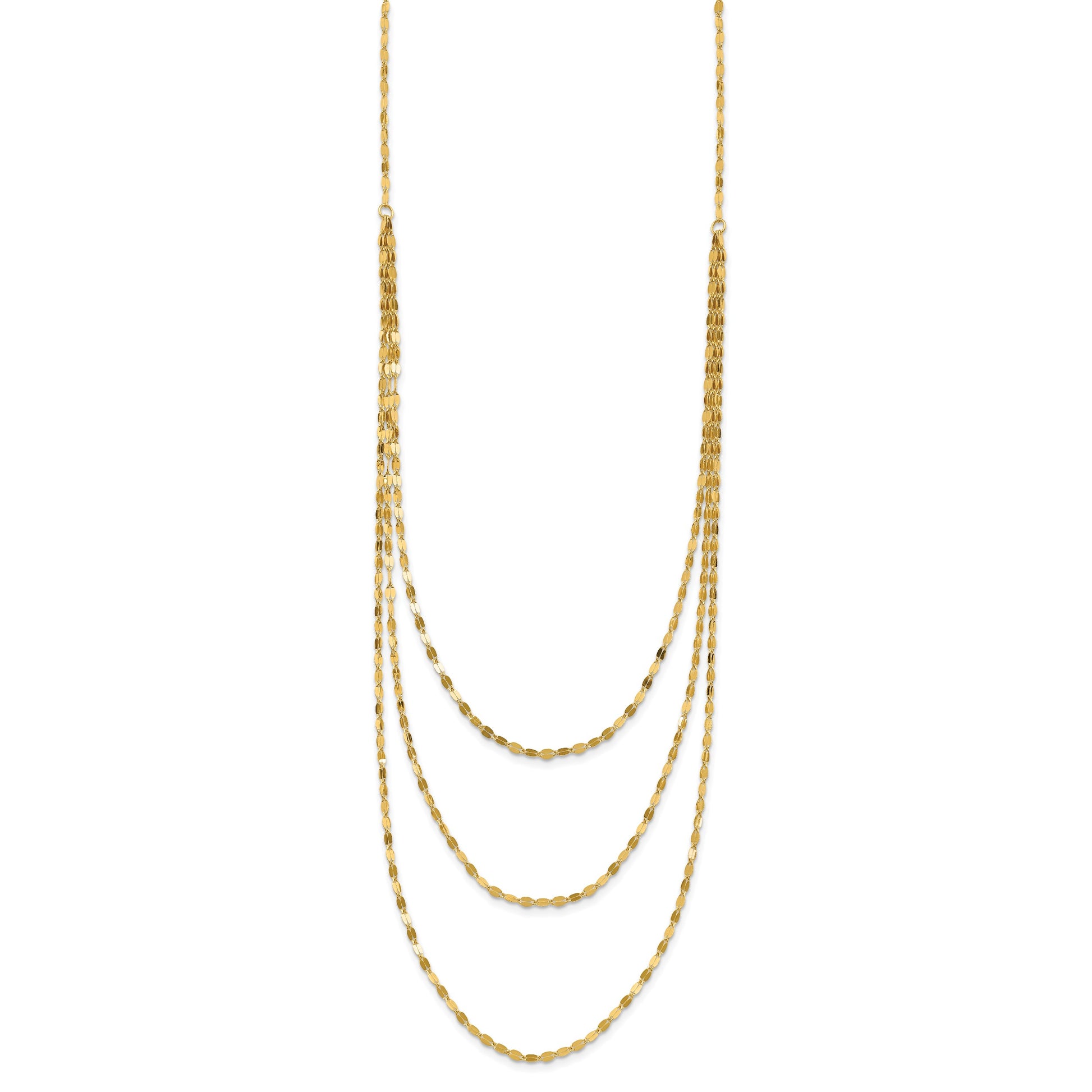 14k Polished Triple Strand Bib Fancy Chain 19.5 inch Necklace