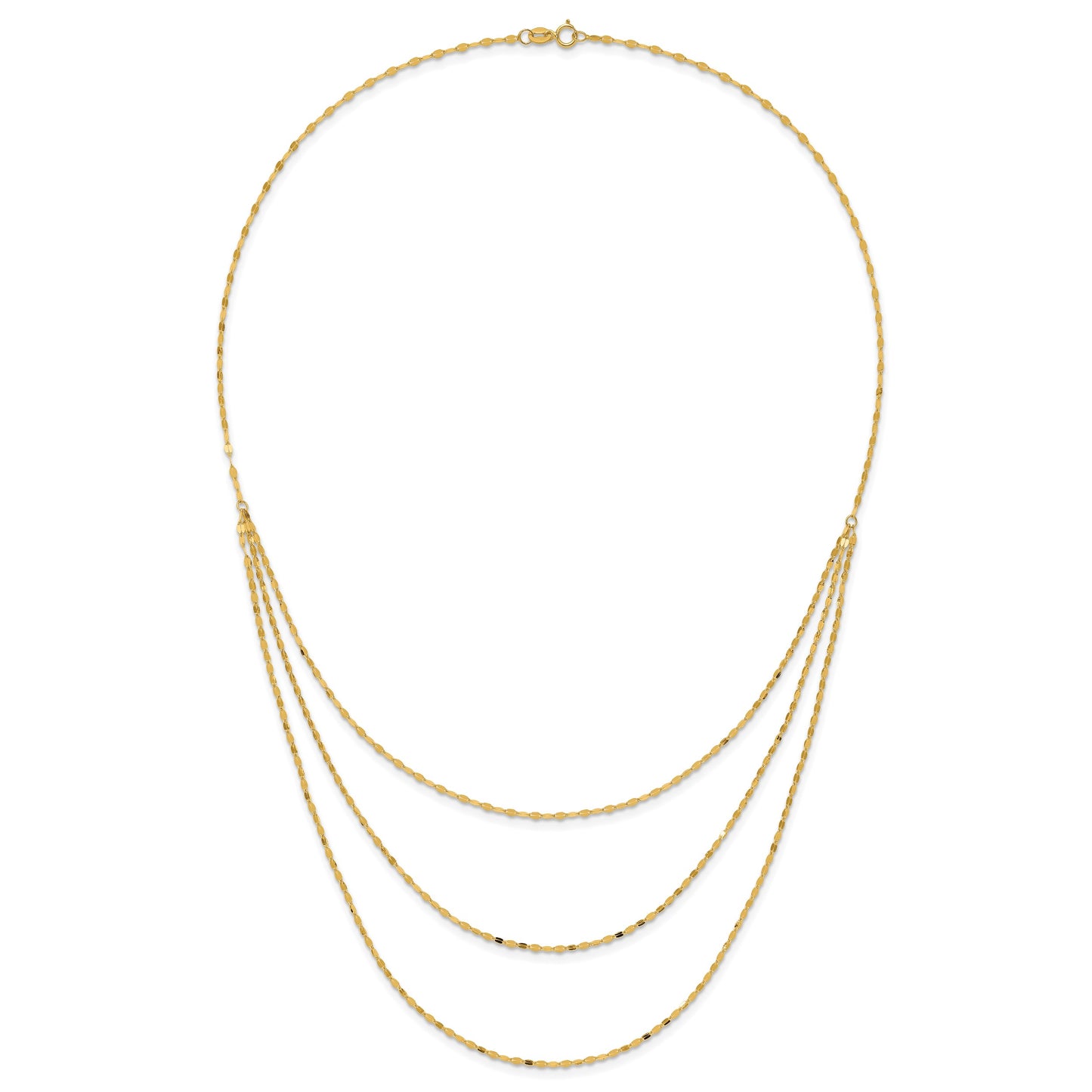 14k Polished Triple Strand Bib Fancy Chain 19.5 inch Necklace