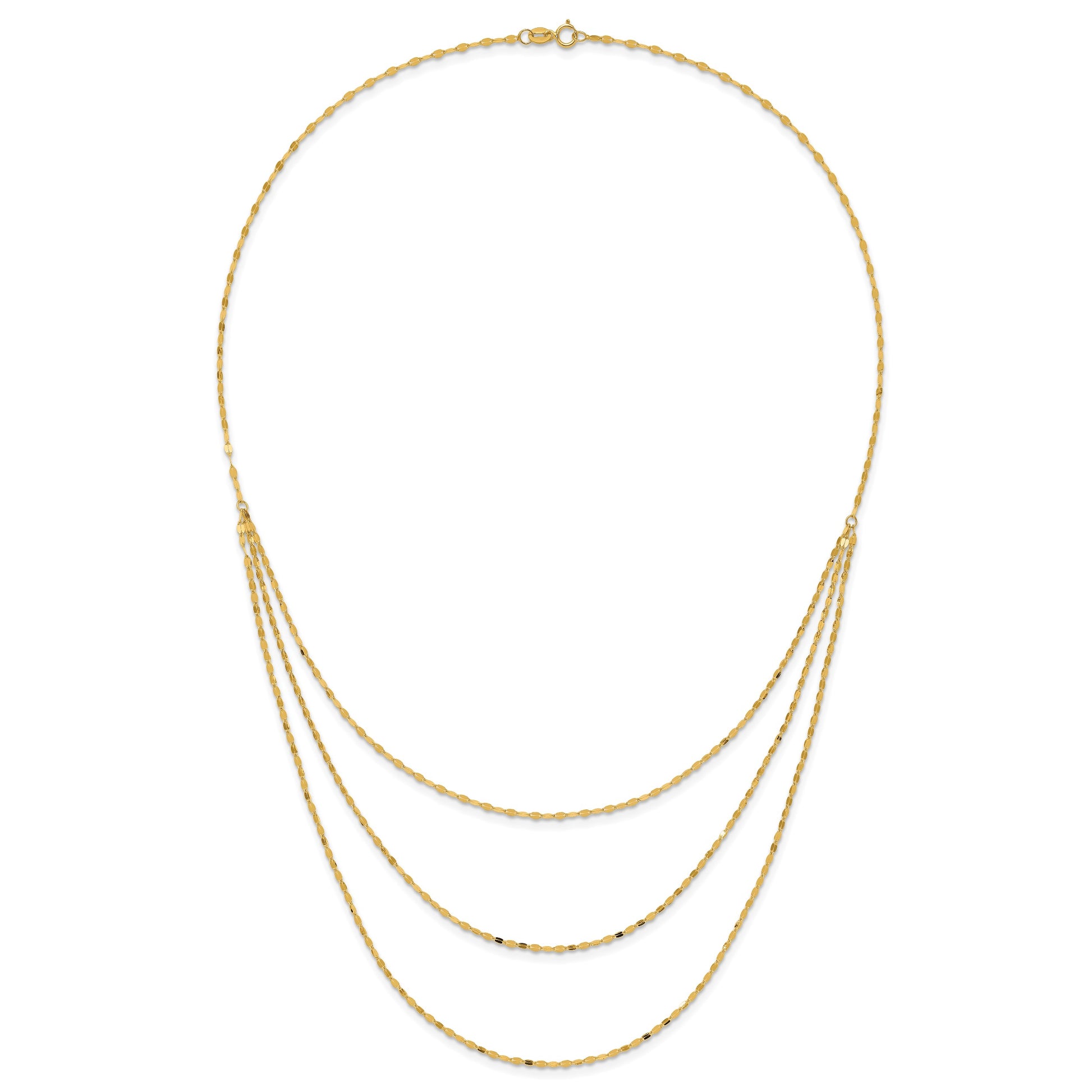 14k Polished Triple Strand Bib Fancy Chain 19.5 inch Necklace