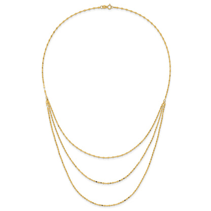 14k Polished Triple Strand Bib Fancy Chain 19.5 inch Necklace
