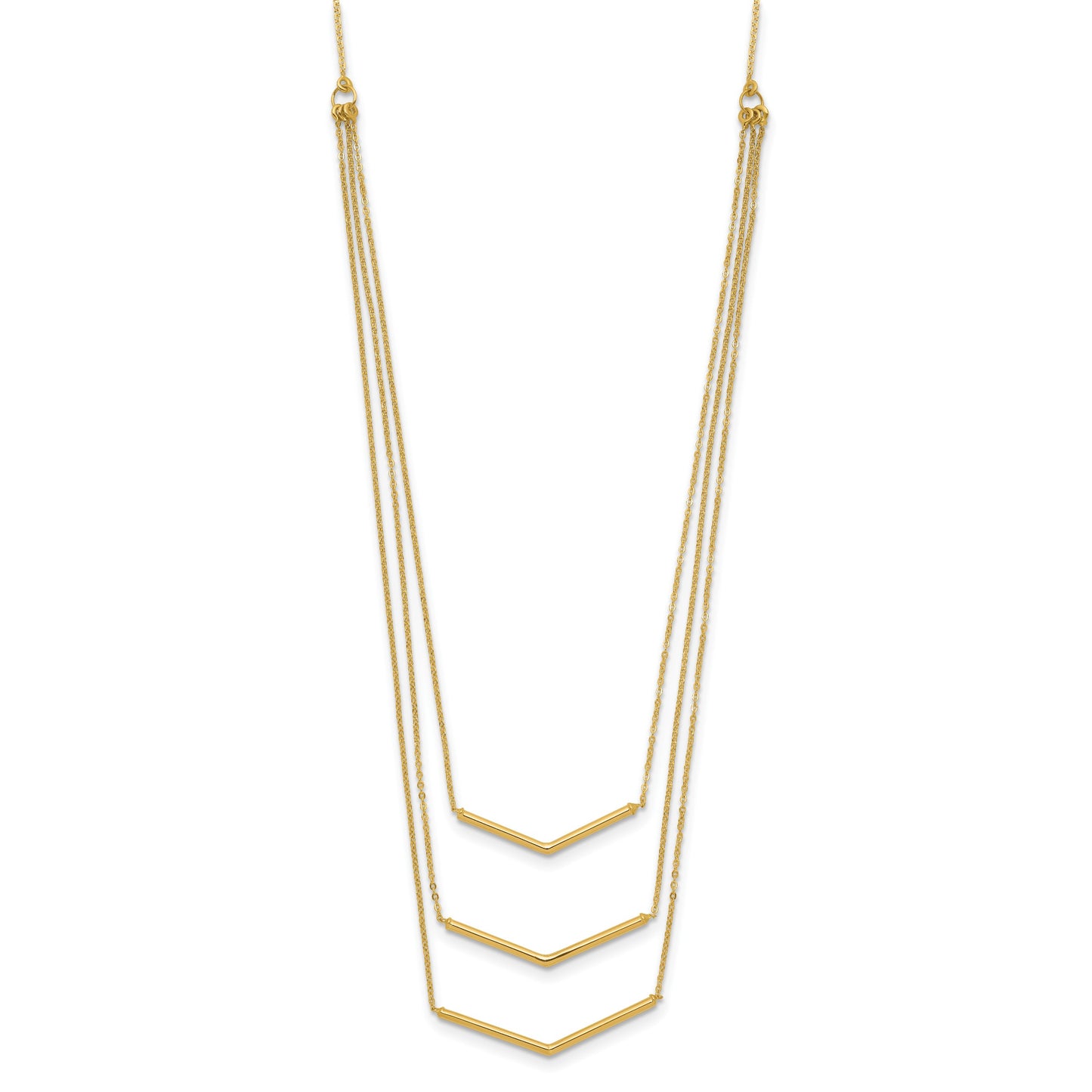14k Polished Chevron Bar 3-Strand Bib 16 inch Necklace Plus 2 inch Extender