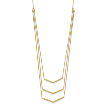 14k Polished Chevron Bar 3-Strand Bib 16 inch Necklace Plus 2 inch Extender