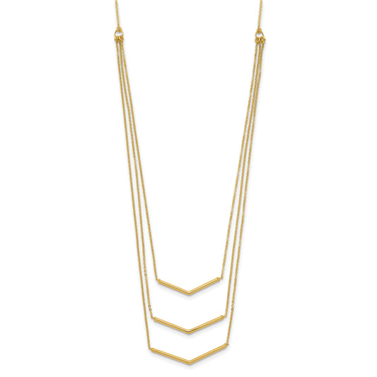 14k Polished Chevron Bar 3-Strand Bib 16 inch Necklace Plus 2 inch Extender
