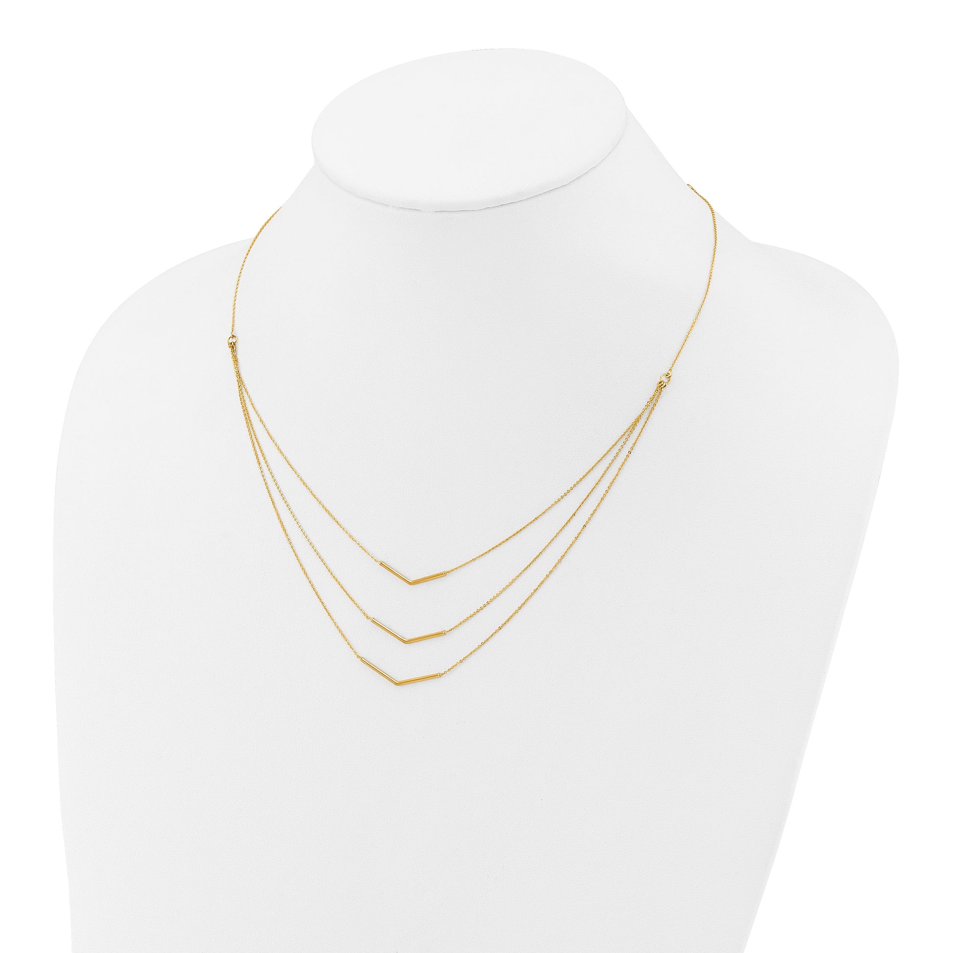 14k Polished Chevron Bar 3-Strand Bib 16 inch Necklace Plus 2 inch Extender
