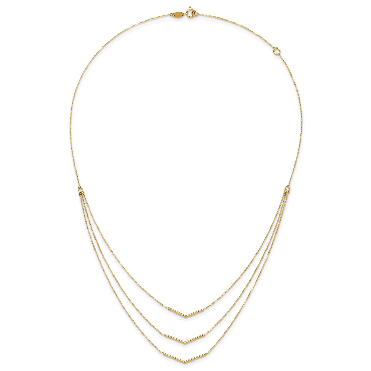 14k Polished Chevron Bar 3-Strand Bib 16 inch Necklace Plus 2 inch Extender