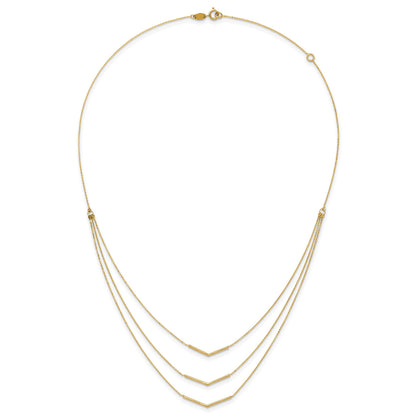 14k Polished Chevron Bar 3-Strand Bib 16 inch Necklace Plus 2 inch Extender