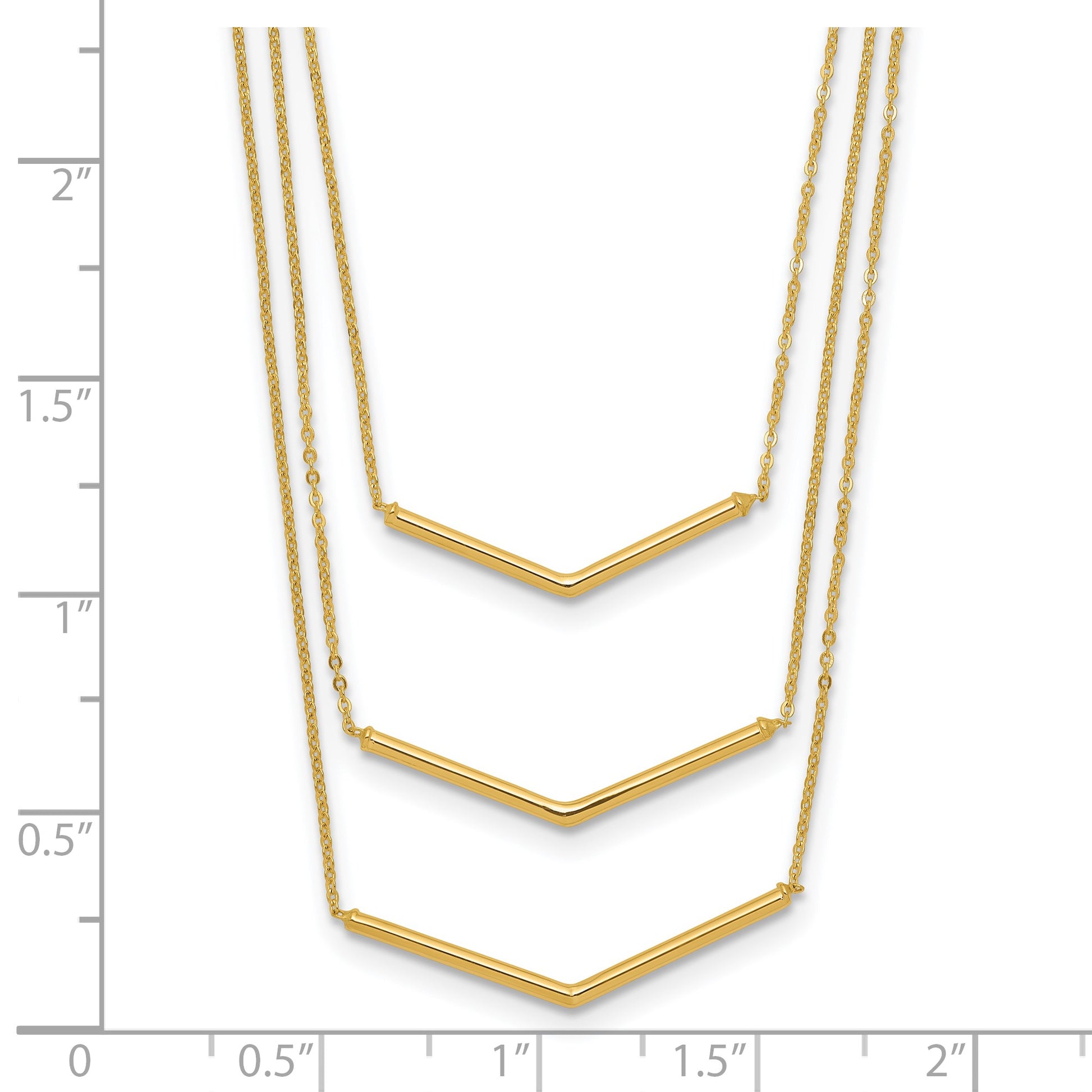 14k Polished Chevron Bar 3-Strand Bib 16 inch Necklace Plus 2 inch Extender