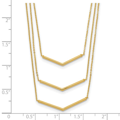 14k Polished Chevron Bar 3-Strand Bib 16 inch Necklace Plus 2 inch Extender