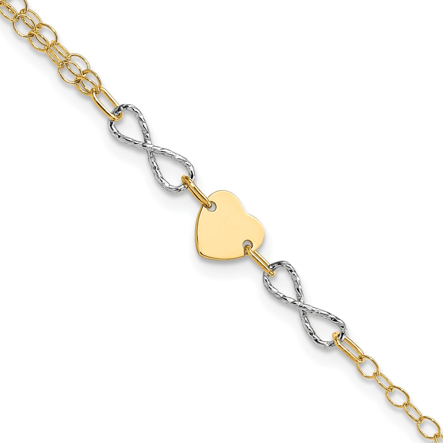 14k Two-tone Polished Infinity and Heart 7 inch Bracelet