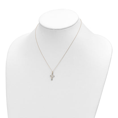 14k Polished Diamond-cut CZ Cross Pendant 16 inch Necklace