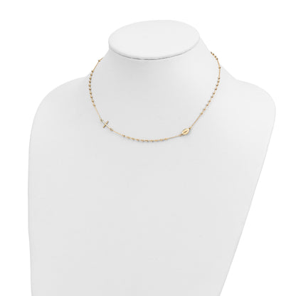 14k Polished Cross and Miraculous Medal Beaded Rosary Design 16 inch Necklace