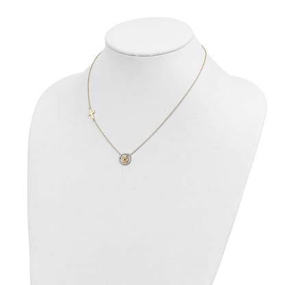 14k and White Rhodium Diamond-cut Angel and Cross 17 inch Necklace