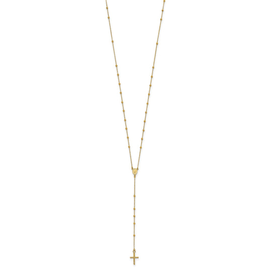 14k Polished Cross and Miraculous Medal Beaded 24 inch Rosary Necklace