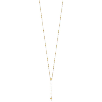 14k Polished Cross and Miraculous Medal with Diamond-cut Beads 17 inch Rosary Necklace Plus 3 inch Extender