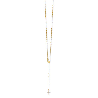 14k Polished Cross and Miraculous Medal Beaded 16.5 inch Rosary Necklace