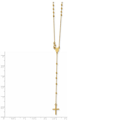 14k Polished Cross and Miraculous Medal Beaded 16.5 inch Rosary Necklace
