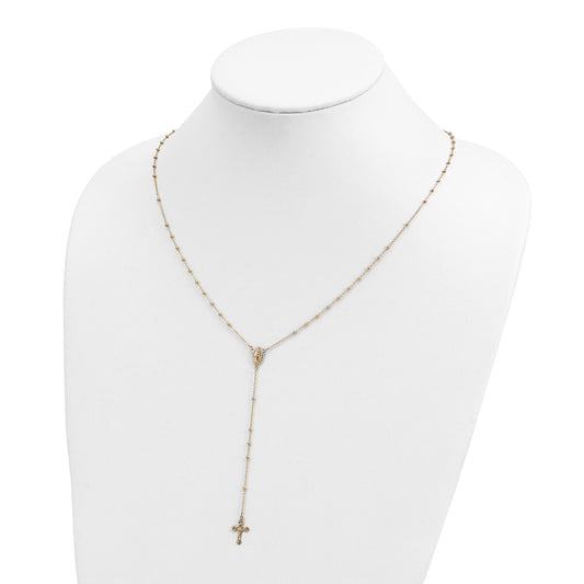 14k Polished Crucifix and Miraculous Medal 2mm Beaded 19.5 inch Rosary Necklace