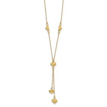 14k Polished Diamond-cut Puffed Hearts 16 inch Lariat Necklace Plus 2 inch Extender